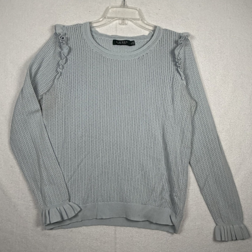 Lauren Ralph Lauren Open Knit Baby Blue Pastel Ruffle Accent Cuff Size XL